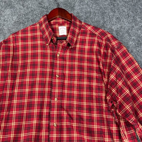 Brooks Brothers Shirt Mens Large Button Down The Original Polo Red Plaid Non Iro - Picture 4 of 8